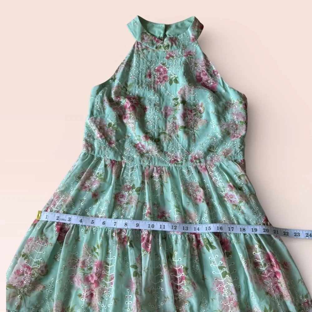 New Eliza J Dress Mint Green Floral Eyelet Halter Dress Size 8 - Picture 8 of 13